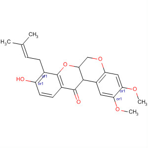Molecular Structure of 49855-12-1 ([1]Benzopyrano[3,4-b][1]benzopyran-12(6H)-one,
6a,12a-dihydro-9-hydroxy-2,3-dimethoxy-8-(3-methyl-2-butenyl)-, cis-)
