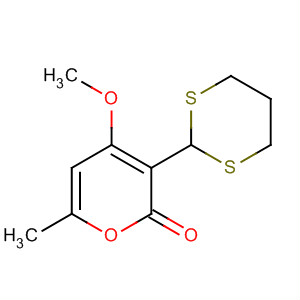Molecular Structure of 106897-34-1 (2H-Pyran-2-one, 3-(1,3-dithian-2-yl)-4-methoxy-6-methyl-)