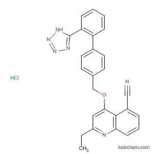 Molecular Structure of 143494-86-4 (5-Quinolinecarbonitrile,
2-ethyl-4-[[2'-(1H-tetrazol-5-yl)[1,1'-biphenyl]-4-yl]methoxy]-,
monohydrochloride)