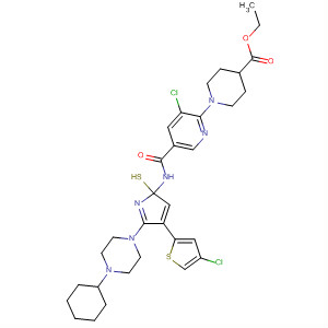 4-Piperidinecarboxylic acid,
1-[3-chloro-5-[[[4-(4-chloro-2-thienyl)-5-(4-cyclohexyl-1-piperazinyl)-2-thi
azolyl]amino]carbonyl]-2-pyridinyl]-, ethyl ester(570403-14-4)