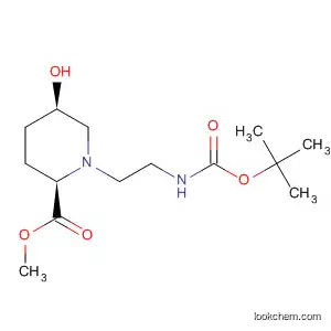 Molecular Structure of 797801-69-5 (2-Piperidinecarboxylic acid,
1-[2-[[(1,1-dimethylethoxy)carbonyl]amino]ethyl]-5-hydroxy-, methyl
ester, (2R,5R)-)