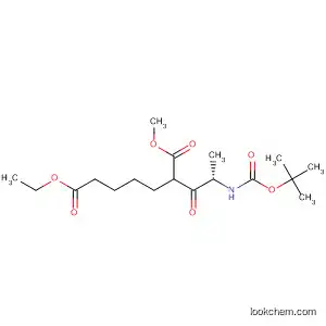 Molecular Structure of 218953-26-5 (Heptanedioic acid,
2-[(2S)-2-[[(1,1-dimethylethoxy)carbonyl]amino]-1-oxopropyl]-, 7-ethyl
1-methyl ester)