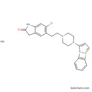 Molecular Structure of 881169-56-8 (2H-Indol-2-one,
5-[2-[4-(1,2-benzisothiazol-3-yl)-1-piperazinyl]ethyl]-6-chloro-1,3-dihydro
-, monohydrobromide)