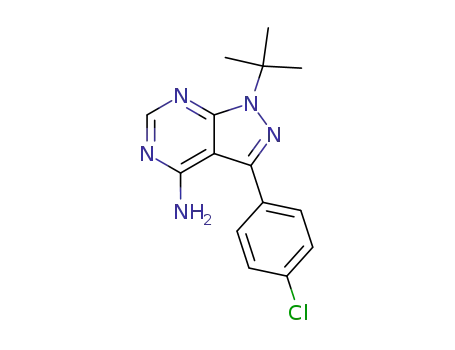 Molecular Structure of 172889-27-9 (1-tert-butyl-3-(4-chlorophenyl)-1H-pyrazolo[3,4-d]pyrimidin-4-amine)