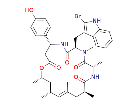 Cyclo[(3R)-3-(4-hydroxyphenyl)-b-alanyl-(2S,4E,6R,8S)-8-hydroxy-2,4,6-trimethyl-4-nonenoyl-L-alanyl-2-bromo-N-methyl-D-tryptophyl] cas  102396-24-7
