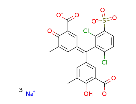 Benzoic acid, 5-[(3-carboxy-5-methyl-4-oxo-2,5-cyclohexadien-1-ylidene)(2,6-dichloro-3-sulfophenyl)methyl]-2-hydroxy-3-methyl-, sodium salt (1:3)