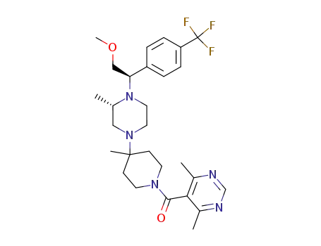Molecular Structure of 306296-47-9 ((4,6-dimethylpyrimidin-5-yl)-[4-[(3S)-4-[(1R)-2-methoxy-1-[4-(trifluor omethyl)phenyl]ethyl]-3-methyl-piperazin-1-yl]-4-methyl-1-piperidyl]me thanone)