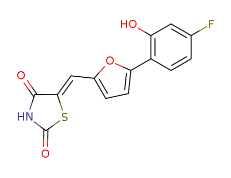 Molecular Structure of 900515-16-4 (5-[[5-(4-Fluoro-2-hydroxyphenyl)-2-furanyl]methylene]-2,4-thiazolidinedione)