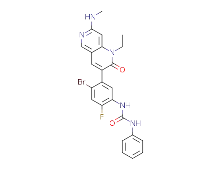 Molecular Structure of 1442472-39-0 (1-(4-bromo-5-(1-ethyl-7-(methylamino)-2-oxo-1,2-dihydro-1,6-naphthyridin-3-yl)-2-fluorophenyl)-3-phenylurea)