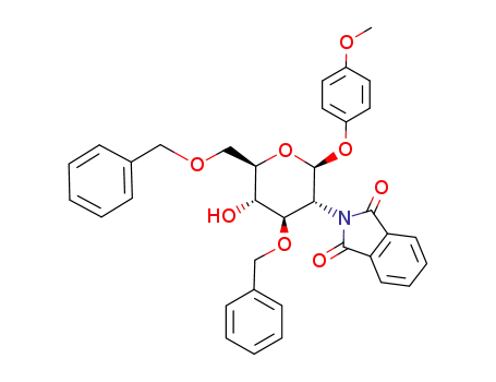 Molecular Structure of 129575-89-9 (4-METHOXYPHENYL 3,6-DI-O-BENZYL-2-DEOXY-2-PHTHALIMIDO-BETA-D-GLUCOPYRANOSIDE)