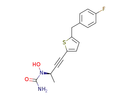 Molecular Structure of 154355-76-7 (1-[(2R)-4-[5-[(4-fluorophenyl)methyl]thiophen-2-yl]but-3-yn-2-yl]-1-hydroxy-urea)