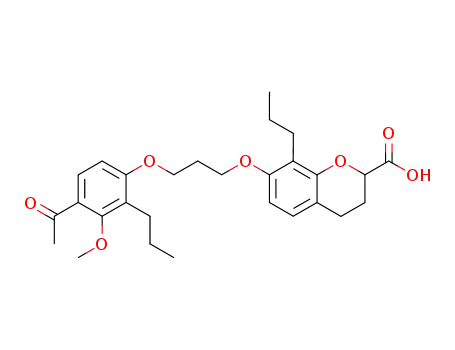 Molecular Structure of 120072-59-5 (7-[3-(4-Acetyl-3-methoxy-2-propylphenoxy)propoxy]-8-propyl-3,4-dihydro-2H-1-benzopyran-2-carboxylic acid)