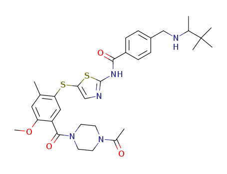 N-(5-((5-(4-Acetylpiperazine-1-carbonyl)-4-methoxy-2-methylphenyl)thio)thiazol-2-yl)-4-(((3,3-dimethylbutan-2-yl)amino)methyl)benzamide 439575-02-7