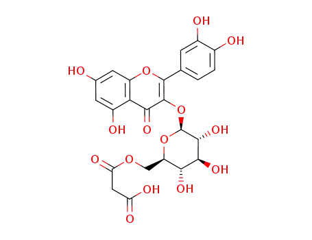 Molecular Structure of 96862-01-0 (2-(3,4-dihydroxyphenyl)-5,7-dihydroxy-4-oxo-4H-chromen-3-yl 6-O-(carboxyacetyl)-beta-D-glucopyranoside)