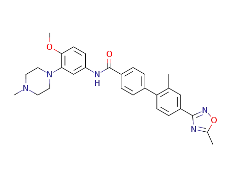 Molecular Structure of 148672-13-3 (N-[4-METHOXY-3-(4-METHYLPIPERAZIN-1-YL)-PHENYL]-4-[2-METHYL-4-(5-METHYL-1,2,4-OXADIAZOL-3-YL)PHENYL]BENZAMIDE)