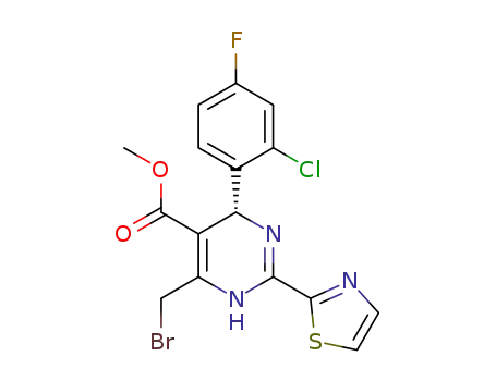Molecular Structure of 1578155-69-7 ((4R)-6-(bromomethyl)-4-(2-chloro-4-fluoro-phenyl)-2-thiazol-2-yl-1,4-dthydropyrimidine-5-carboxylic acid methyl ester)