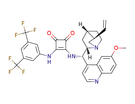 Molecular Structure of 1256245-84-7 (3-[[3,5-bis(trifluoroMethyl)phenyl]aMino]-4-[[(8α,9S)-6'-Methoxycinchonan-9-yl]aMino]- 3-Cyclobutene-1,2-dione)