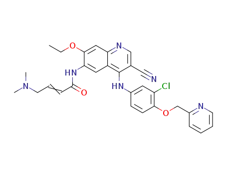 Molecular Structure of 876310-02-0 ((E)-N-(4-(3-chloro-4-(pyridin-2-ylmethoxy)phenylamino)-3-cyano-7-ethoxyquinolin-6-yl)-4-(dimethylamino)but-2-enamide)