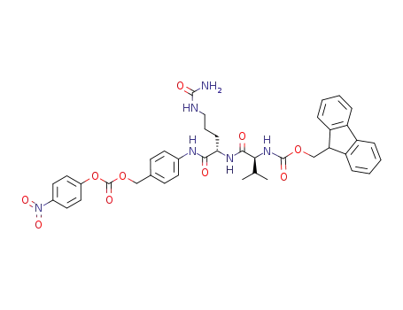 Molecular Structure of 863971-53-3 ((9H-fluoren-9-yl)methyl ((S)-3-methyl-1-(((S)-1-((4-((((4-nitrophenoxy)carbonyl)oxy)methyl)phenyl)amino)-1-oxo-5-ureidopentan-2-yl)amino)-1-oxobutan-2-yl)carbamate)