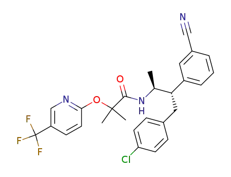Molecular Structure of 701977-09-5 (N-[(1S,2S)-3-(4-Chlorophenyl)-2-(3-cyanophenyl)-1-methylpropyl]-2-methyl-2-[(5-(trifluoromethyl)pyridin-2-yl)oxy]propanamide( MK 0364))