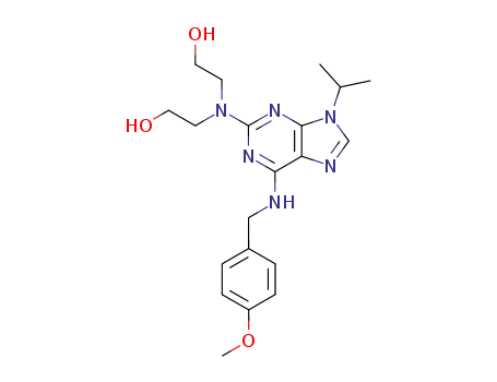Molecular Structure of 199986-75-9 (2(BIS-(HYDROXYETHYL)AMINO)-6-(4-METHOXYBENZYLAMINO)-9-ISOPROPYL-PURINE)