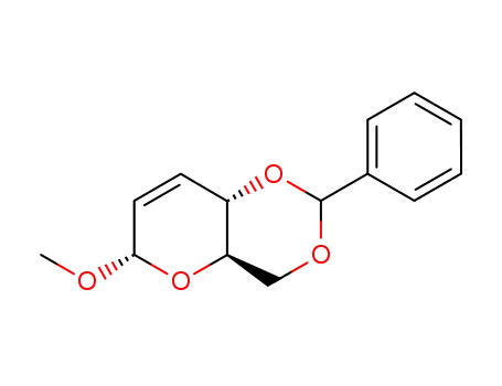 Molecular Structure of 3169-98-0 (alpha-D-erythro-Hex-2-enopyranoside, methyl 2,3-dideoxy-4,6-O-(phenylm ethylene)-)