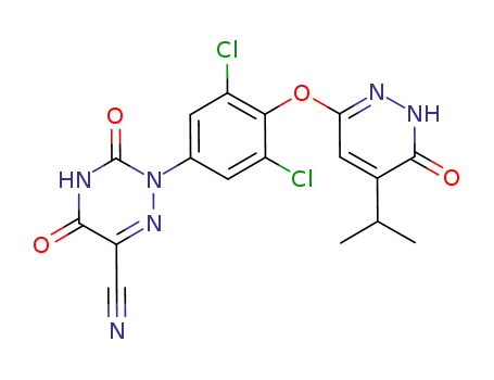 Molecular Structure of 920509-32-6 (1,2,4-Triazine-6-carbonitrile,
2-[3,5-dichloro-4-[[1,6-dihydro-5-(1-methylethyl)-6-oxo-3-pyridazinyl]oxy]
phenyl]-2,3,4,5-tetrahydro-3,5-dioxo-)