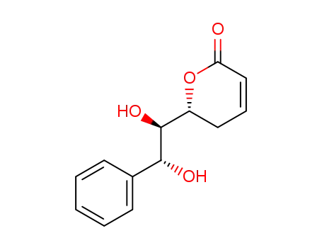 Molecular Structure of 96422-52-5 ((6R)-6-[(1R,2R)-1,2-Dihydroxy-2-phenylethyl]-5,6-dihydro-2H-pyran-2-one)