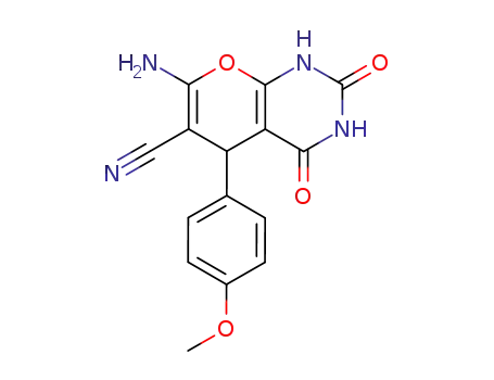 Molecular Structure of 112434-52-3 (2H-Pyrano[2,3-d]pyrimidine-6-carbonitrile,
7-amino-1,3,4,5-tetrahydro-5-(4-methoxyphenyl)-2,4-dioxo-)
