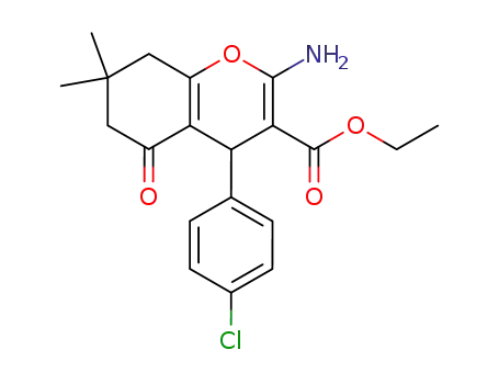 Molecular Structure of 107752-95-4 (4H-1-Benzopyran-3-carboxylic acid,
2-amino-4-(4-chlorophenyl)-5,6,7,8-tetrahydro-7,7-dimethyl-5-oxo-, ethyl
ester)