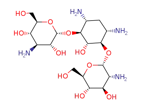 Molecular Structure of 2280-32-2 ((1R,2S,3S,4R,6S)-4,6-diamino-3-[(3-amino-3-deoxy-alpha-D-glucopyranosyl)oxy]-2-hydroxycyclohexyl 2-amino-2-deoxy-alpha-D-glucopyranoside)