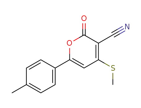 Molecular Structure of 134161-81-2 (2H-Pyran-3-carbonitrile, 6-(4-methylphenyl)-4-(methylthio)-2-oxo-)