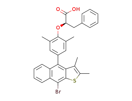 Molecular Structure of 251303-04-5 ((2R)-2-[4-(9-bromo-2,3-dimethylnaphtho[2,3-b]thiophen-4-yl)-2,6-dimethylphenoxy]-3-phenylpropanoic acid)