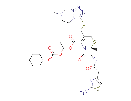 Molecular Structure of 95761-91-4 (5-Thia-1-azabicyclo[4.2.0]oct-2-ene-2-carboxylic acid, 7-[[(2-amino-4-thiazolyl)acetyl]amino]-3-[[[1-[2-(dimethylamino)ethyl]-1H-tetrazol-5-yl]thio]methyl]-8-oxo-, 1-[[(cyclohexyloxy)carbonyl]oxy]ethyl ester, [6R-(6α,7β)]-)