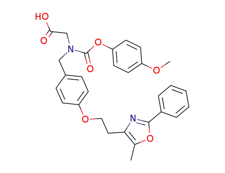 Molecular Structure of 331741-94-7 (2-[(4-methoxyphenoxy)carbonyl-[[4-[2-(5-methyl-2-phenyl-1,3-oxazol-4-y l)ethoxy]phenyl]methyl]amino]acetic acid)