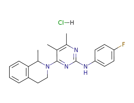 Molecular Structure of 178307-42-1 (2-PYRIMIDINAMINE, 4-(3,4-DIHYDRO-1-METHYL-2(1H)-ISOQUINOLINYL)-N-(4-FLUOROPHENYL)-5,6-DIMETHYL-, MONOHYDROCHLORIDE)