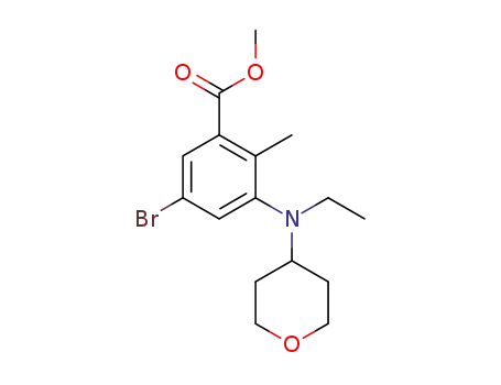 Molecular Structure of 1403257-79-3 (Benzoic acid, 5-broMo-3-[ethyl(tetrahydro-2H-pyran-4-yl)aMino]-2-Methyl-, Methyl ester)
