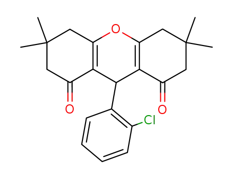 Molecular Structure of 79887-80-2 (9-(2-chlorophenyl)-3,3,6,6-tetramethyl-3,4,5,6,7,9-hexahydro-1H-xanthene-1,8(2H)-dione)