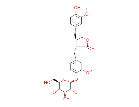 Molecular Structure of 23202-85-9 ((3R,4S)-3-[[4-(β-D-Glucopyranosyloxy)-3-methoxyphenyl]methyl]-4,5-dihydro-4-[(4-hydroxy-3-methoxyphenyl)methyl]furan-2(3H)-one)