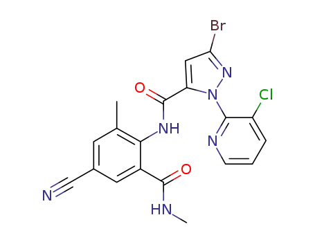 Molecular Structure of 736994-63-1 (3-bromo-1-(3-chloropyridin-2-yl)-N-[4-cyano-2-methyl-6-(methylcarbamoyl)phenyl]-1H-pyrazole-5-carboxamide)