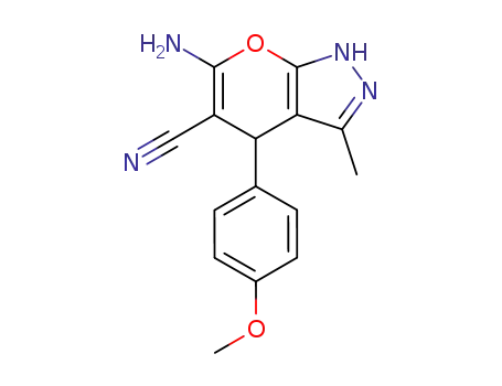 Molecular Structure of 81000-12-6 (6-AMINO-4-(4-METHOXY-PHENYL)-3-METHYL-1,4-DIHYDRO-PYRANO[2,3-C]PYRAZOLE-5-CARBONITRILE)