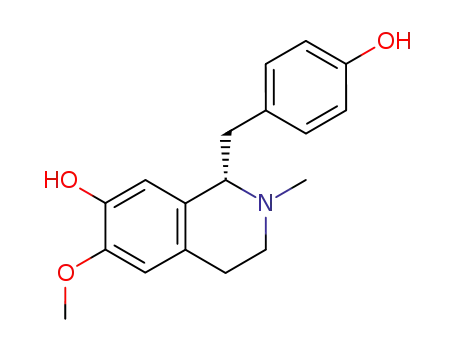 Molecular Structure of 3423-07-2 (1α-(4-Hydroxybenzyl)-2-methyl-1,2,3,4-tetrahydro-6-methoxyisoquinoline-7-ol)