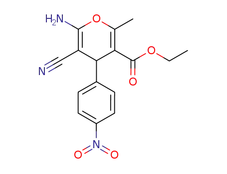 Molecular Structure of 72568-55-9 (ethyl 6-amino-5-cyano-4-{4-nitrophenyl}-2-methyl-4H-pyran-3-carboxylate)