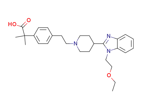 Molecular Structure of 202189-78-4 (BENZENEACETIC ACID, 4-(2-(4-(1-(2-ETHOXYETHYL)-1H-BENZIMIDAZOL-2-YL)-1-PIPERIDINYL)ETHYL-ALPHA, ALPHA-DIMETHYL-)