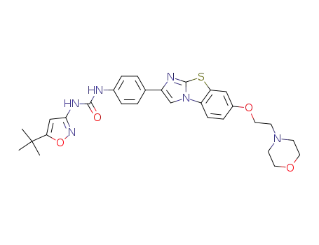 Molecular Structure of 950769-58-1 (N-(5-tert-Butylisoxazol-3-yl)-N'-{4-[7-(2-morpholin-4-ylethoxy)imidazo[2,1-b][1,3]benzothiazol-2-yl]phenyl}urea)
