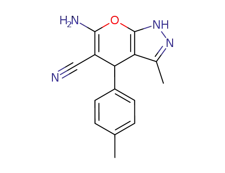 Molecular Structure of 82805-71-8 (6-amino-3-methyl-4-(4-methylphenyl)-1,4-dihydropyrano[2,3-c]pyrazole-5-carbonitrile)