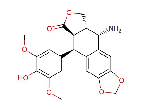 Molecular Structure of 117507-84-3 ((5R,5aR,8aS,9S)-9-amino-5-(4-hydroxy-3,5-dimethoxyphenyl)-5,5a,8a,9-tetrahydrofuro[3',4':6,7]naphtho[2,3-d][1,3]dioxol-6(8H)-one)