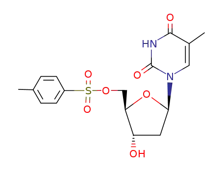 Molecular Structure of 7253-19-2 (5'-O-(4-METHYLPHENYLSULPHONYL)THYMIDINE)