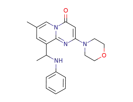 Molecular Structure of 663619-89-4 (4H-PYRIDO[1,2-A]PYRIMIDIN-4-ONE, 7-METHYL-2-(4-MORPHOLINYL)-9-[1-(PHENYLAMINO)ETHYL]-)