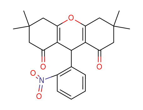 Molecular Structure of 30038-64-3 (3,3,6,6-tetramethyl-9-(2-nitrophenyl)-3,4,5,6,7,9-hexahydro-1H-xanthene-1,8(2H)-dione)
